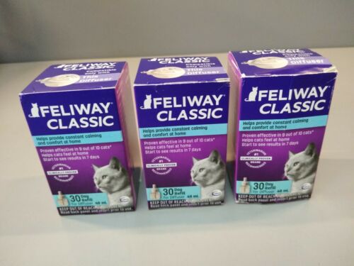 Feliway Cat Diffuser - SET (3) 30 Day Refills - 48 ml Pheromone CEVA, EX 2021+