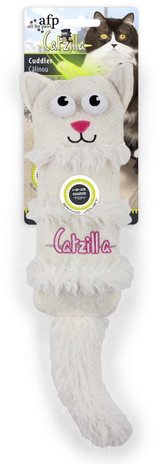 BRAND NEW White Catzilla Cuddler Plush Pillow Kicking Toy Catnip & Crinkle Noise