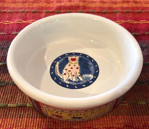 Signature Cat Food Dish/Bowl by Riviera Van Beers Feed Me Cat 4 1/2