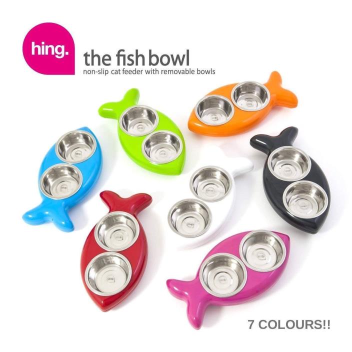 BRAND NEW Hing Fish Shaped Cat Bowl Rubber and Metal Design Easy Clean