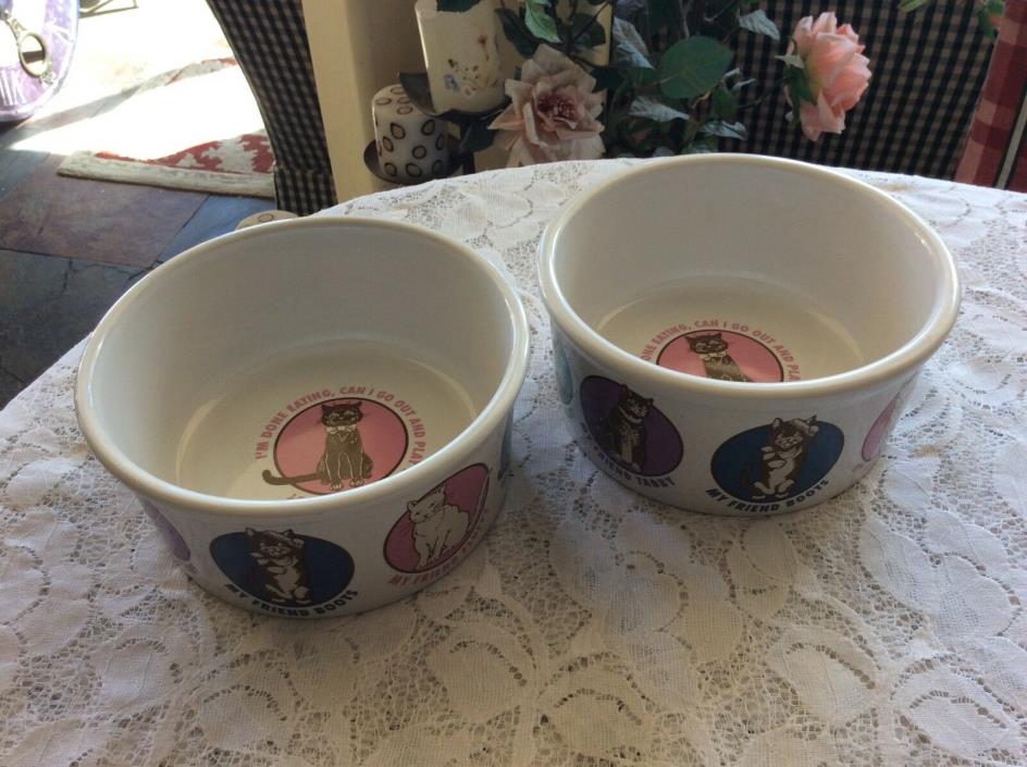 2 Riviera Van Beers Stoneware~I'm Done Eating, Can I Go Out And Play~Cat Bowls