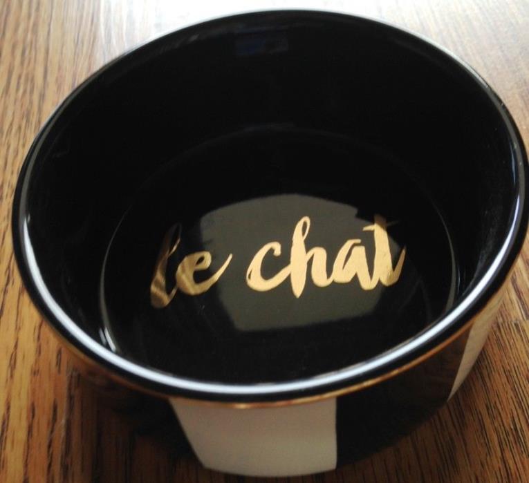 Cat Bowl Le Chat Soiree Whiskers NEW in Gift Box Black & White / Gold Rim