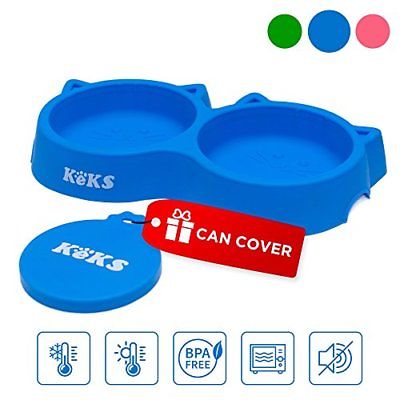 Cat Bowls Food Set of Silicone Feeder Stand & Pets Can Cover Bowl Dish Kitten
