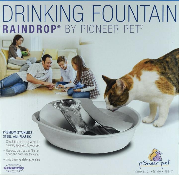 Pioneer Cat Dog Raindrop Stainless Steel Pet Drinking Fountain Bowl 96oz F-9