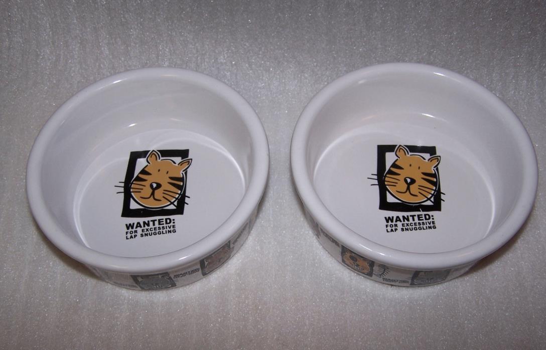 Wanted Mug Shots Cat Dish Signature Stoneware Pet Bowl