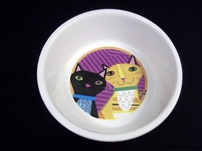 Ceramic pet bowl Designer cats Jessica Flick 2 cats in center 4.5