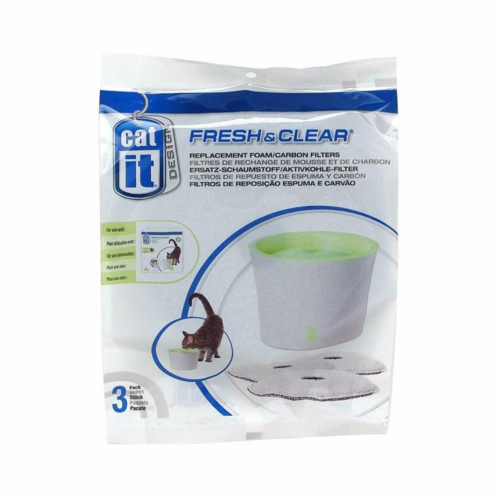 CATIT Fresh & Clear 3 Pk Water Fountain Replacement Foam Carbon Filter