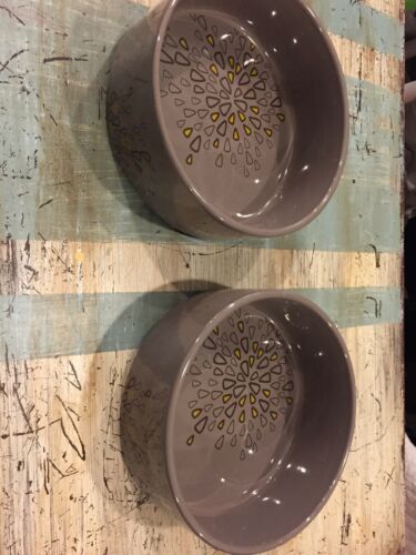 Animal Planet Dark Gray Geometric Design Large Dog  Bowl Stoneware Dish Set
