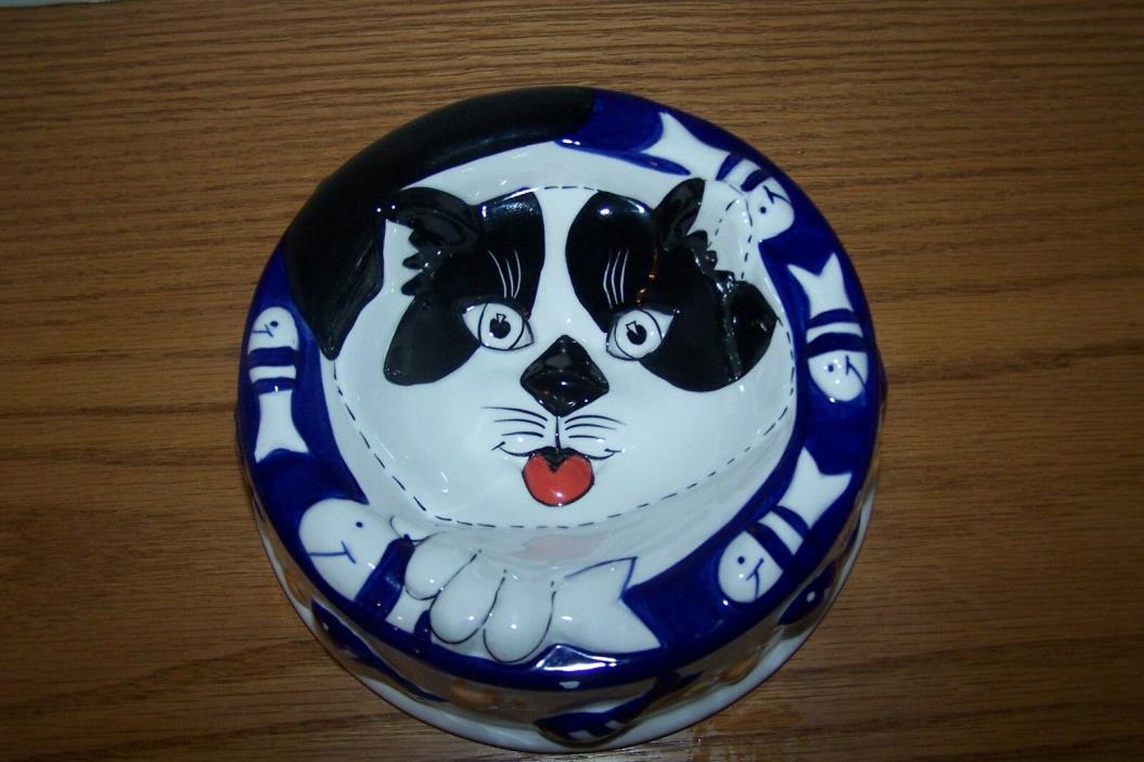 Kitten / Cat Ceramic 3-D Food Bowl / Water Dish with Fish Paw Print Design