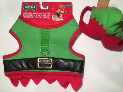 Party Dog A SimplyShe Brand Elf Christmas Harness And Hat Green And Red Small