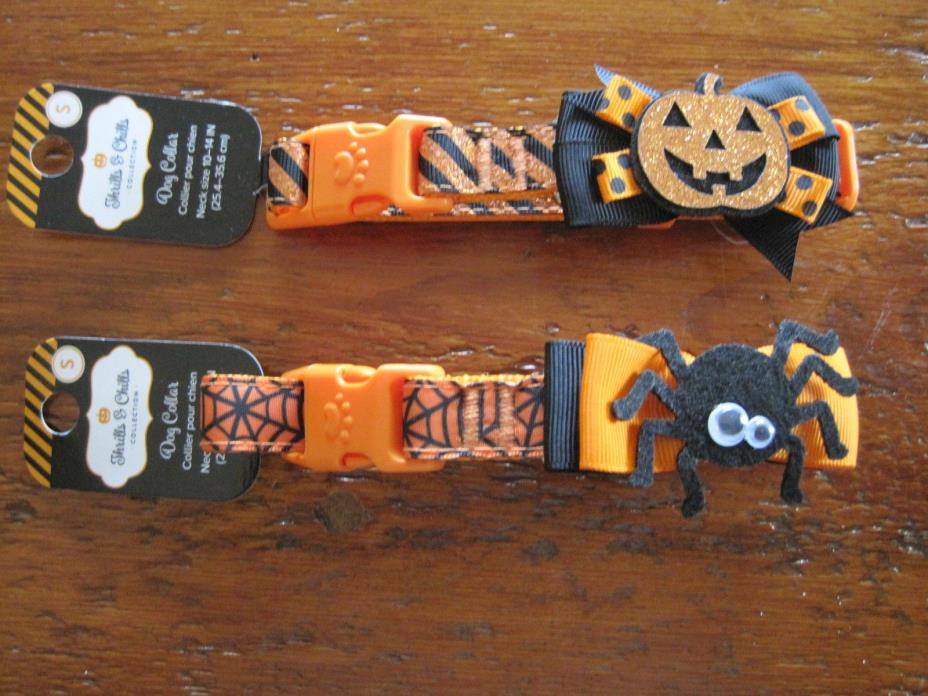 NWT Halloween Dog Collars Size S - Lot of 2 Sparkle Pumpkin, Fuzzy Spider, Nice