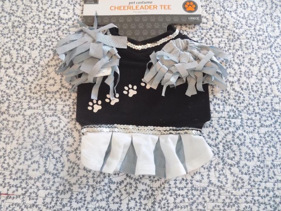 Cheerleading Tee for Dog ~ Black/Silver/White ~ With Pom Poms ~ Size XS ~ New