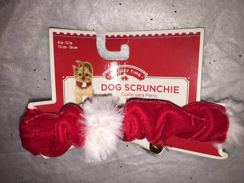NEW Holiday Time Dog Scrunchie Red Santa Christmas w/Bells Jingle Sz XS/S 6