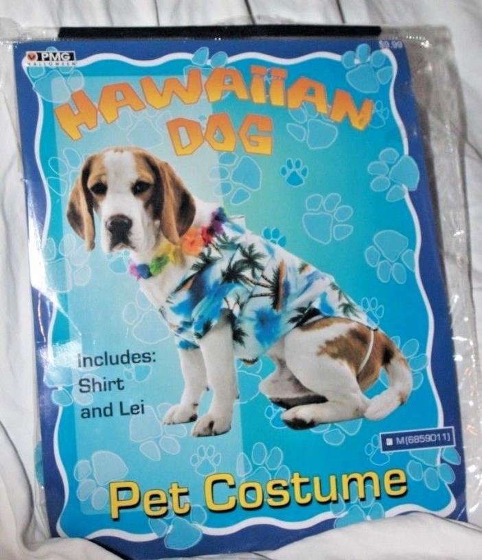 Brand New Hawaiian Summer Luau Floral Shirt and Lei Pet Dog Halloween Costume M