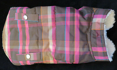Pink & Brown Plaid Sherpa Lined Warm Dog Puppy Coat Water Resistant M