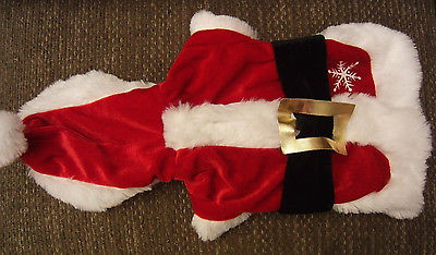 Cute Dog Christmas Santa Suit Red Velvet Vest Coat w Black Belt Hood Pet Small