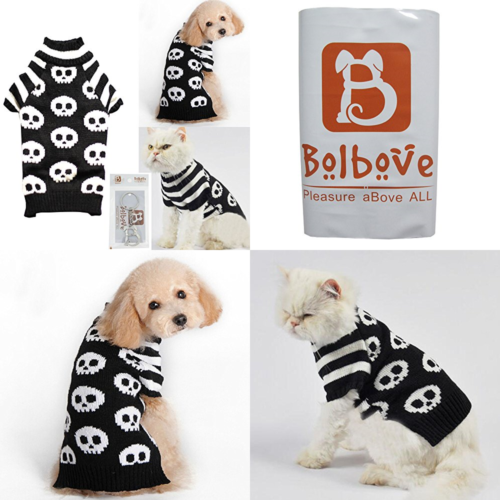 Pet Skull Cable Knit Turtleneck Sweater For SMALL Dogs & Cats Skeleton Knitwear