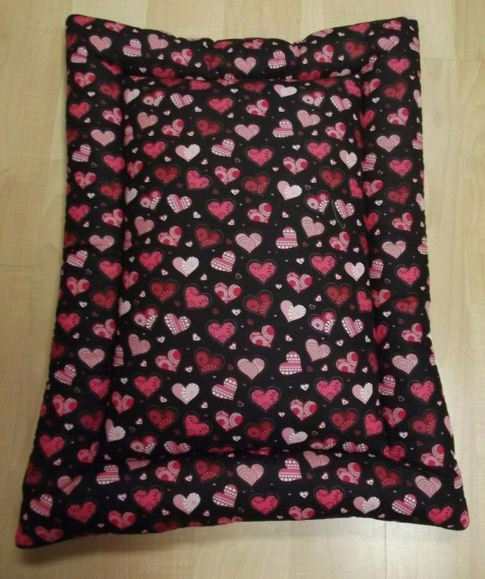New Cotton Crate Mat Dog Bed  Black and Red Heart Print 18 X 24 Handmade