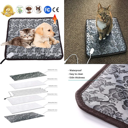 Pet Heating Pad Water Resistant Dog Cat Electric Indoor Adjustable Warming Mat W