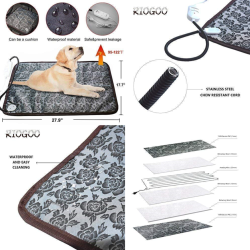 Pet Heating Pad Dog Cat Electric Indoor Waterproof Adjustable Warming Mat W Chew
