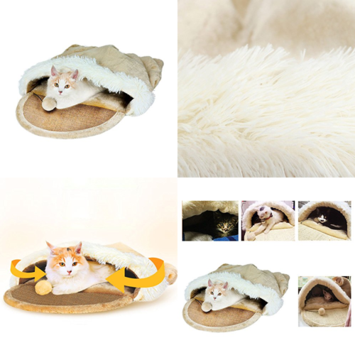 Cat Bed Cave Pet Warm Beds House Soft Sleeping Bags W Scratching Board & Toy Bal