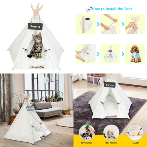 Pet Teepee Dog Puppy & Cat Bed Portable Tents Houses For Or W Thick Cushion Blac
