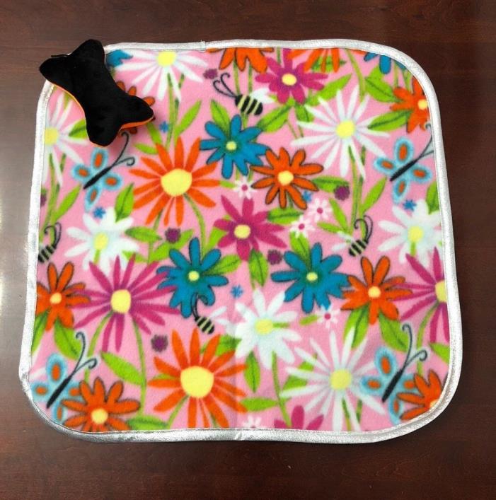 Pink Butterflies & Flowers Fleece Puppy Comfort Security Blanket with Dog Toy