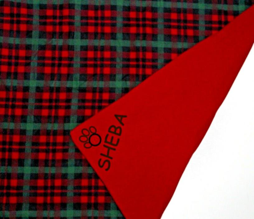 Pet Dog Cat Blanket Personalized Handmade 34x29 in Red Green Flannel FREE SHIP
