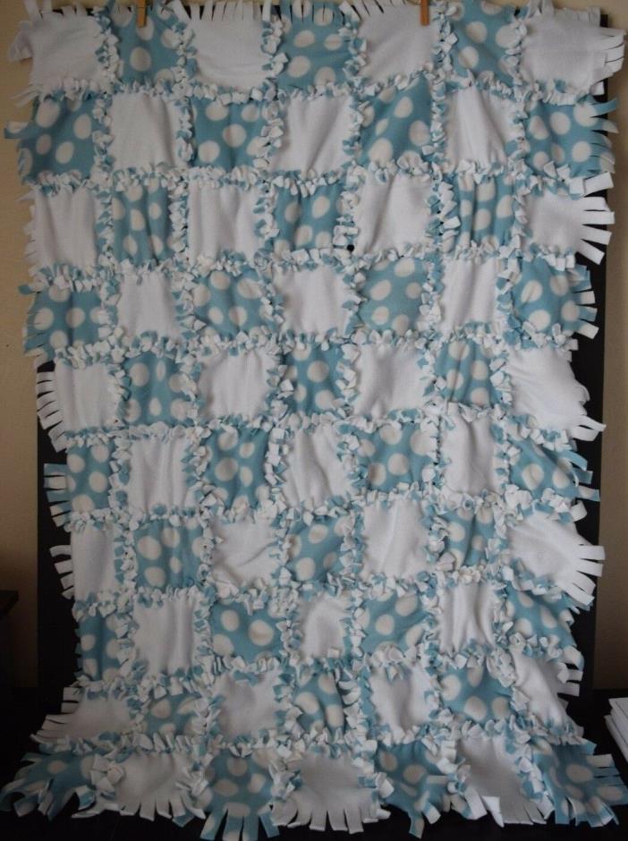 Blue and White Polka Dot Handmade Tie Pet Blanket
