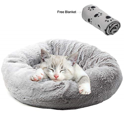 Yaayan Dog Cuddler Bed with Paw Dog Blanket - Soft Plush Round Pet Bed for Pug