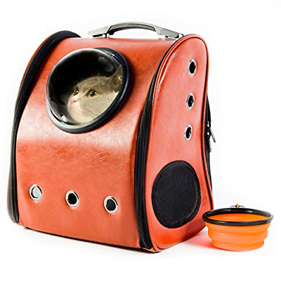 Scurrty Pet Carrier Bubble Backpack for Cat Small Dog 2-Sided Entry PU Leather