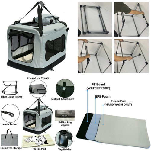 Soft Sided Pet Carrier W Steel Frame Dog House Style Portable Crate Cats & Dogs
