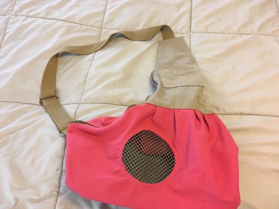 PINK TAN  Cloth Meshy WINDOW Tote Dog Pet Carrier Crossbody Bag M