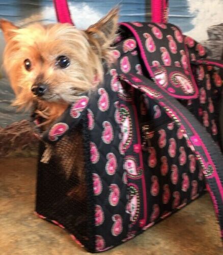 Designer Dog Pet Carrier Tote Paisley Pink Black Quilted