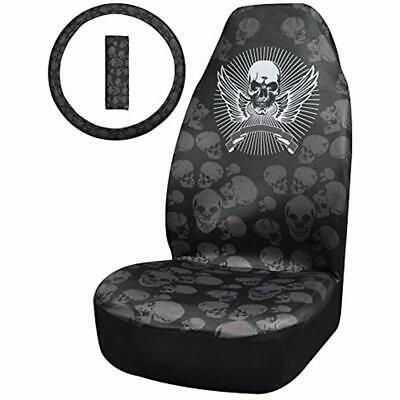Car Universal Fit Seat Cover Front Single Truck SUV Happy Skull With Steering