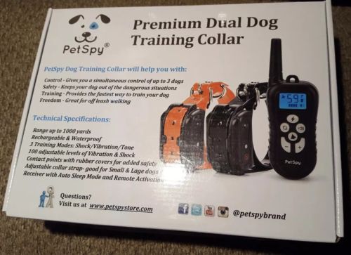 PetSpy Dual Dog Training Shock Collar for 2 Dogs Beep Vibration Tone New