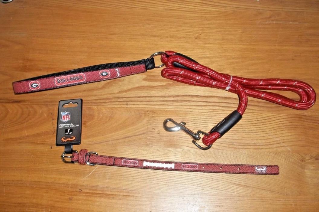 Georgia Bulldogs NCAA Small Dog Football Leather Collar & Leash (5') NWT