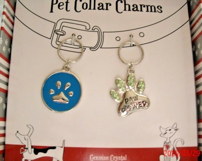 Pet Collar Charms 2pc Set Talk to Paw Pawsitively Spoiled Paw Power Dog Cat