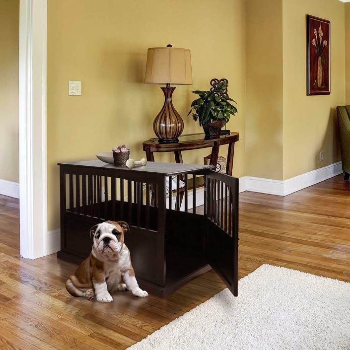 Wooden Large Dog Crate Home Decor Pet Kennel Cage Comfortable End Table Apt Wood