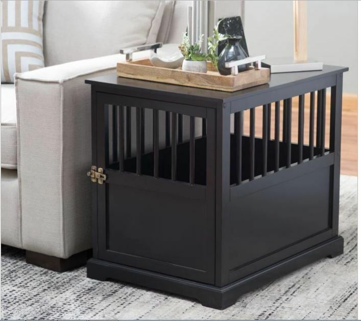 Small Dog Pet Crate Bed Wooden End Table Kennel Furniture Puppy Black Nightstand