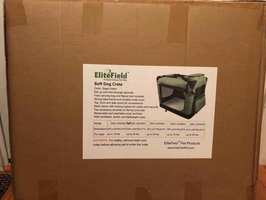 EliteField 3-Door Folding Soft Dog Crate Sage Green 24x 18x 21 inches