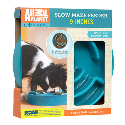 Animal Planet Slow Maze Dog Feeder Bowl for Pets - Blue 9 Inch Diameter