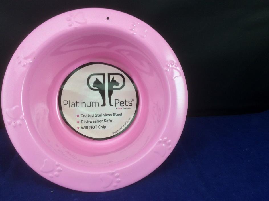 Platinum Pets Stainless Steel Wide Rim Pink Bowl / NEW