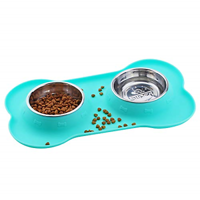 Super Design Double Bowl Pet Feeder Stainless Steel Food Water Bowls with No Mat