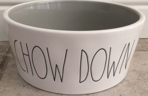 Rae Dunn Magenta CHOW DOWN Extra Large Dog Bowl / Food Bowl Ceramic Grey Glaze