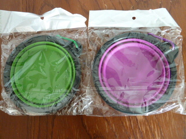 Travel dog dishes Set of two purple and green