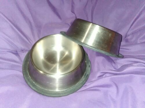 Dog Cat Pet Water Food Bowls Stainless Steel Rubber Bottom Set of 2