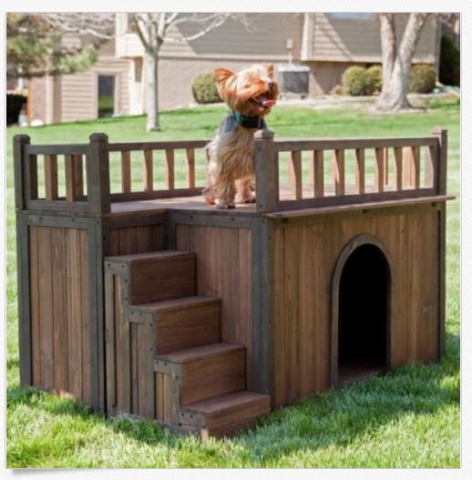 Outdoor Wooden Dog House Pet Weather Resistant Shelter Animal Kennel Stairs Pup