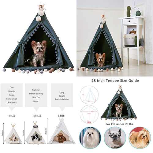 Pet Teepee House Fold Away Tent Furniture Cat Bed W Cushion 28