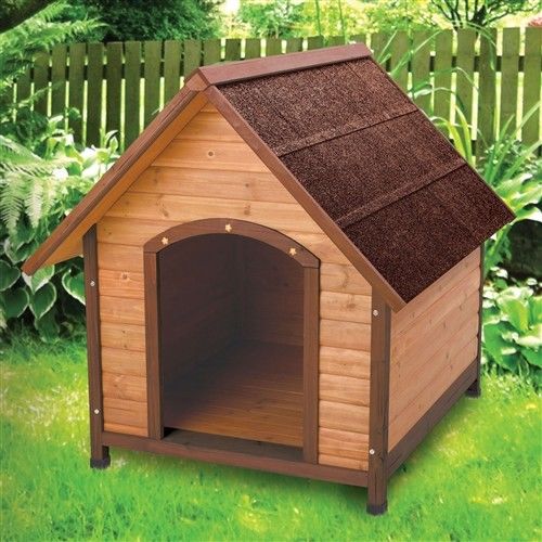 Dog House Fir Wood Brown Shingles Outdoor Weather Resistant Stain Raised Floor